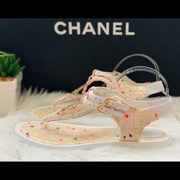 🍾🥂2xHost Pick🥳Chanel Tweed Summer Bliss Sandals - Picture 4 of 8